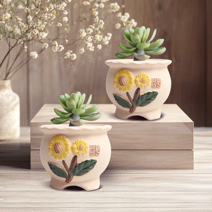 Sunflower Pot Plant, Korean Style Clay Planter Pot, Home Decor