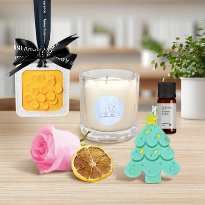 Premium Holiday Gift Basket with Christmas Tree Candle, Soap Flower &amp; Aromatherapy Fragrance Oil