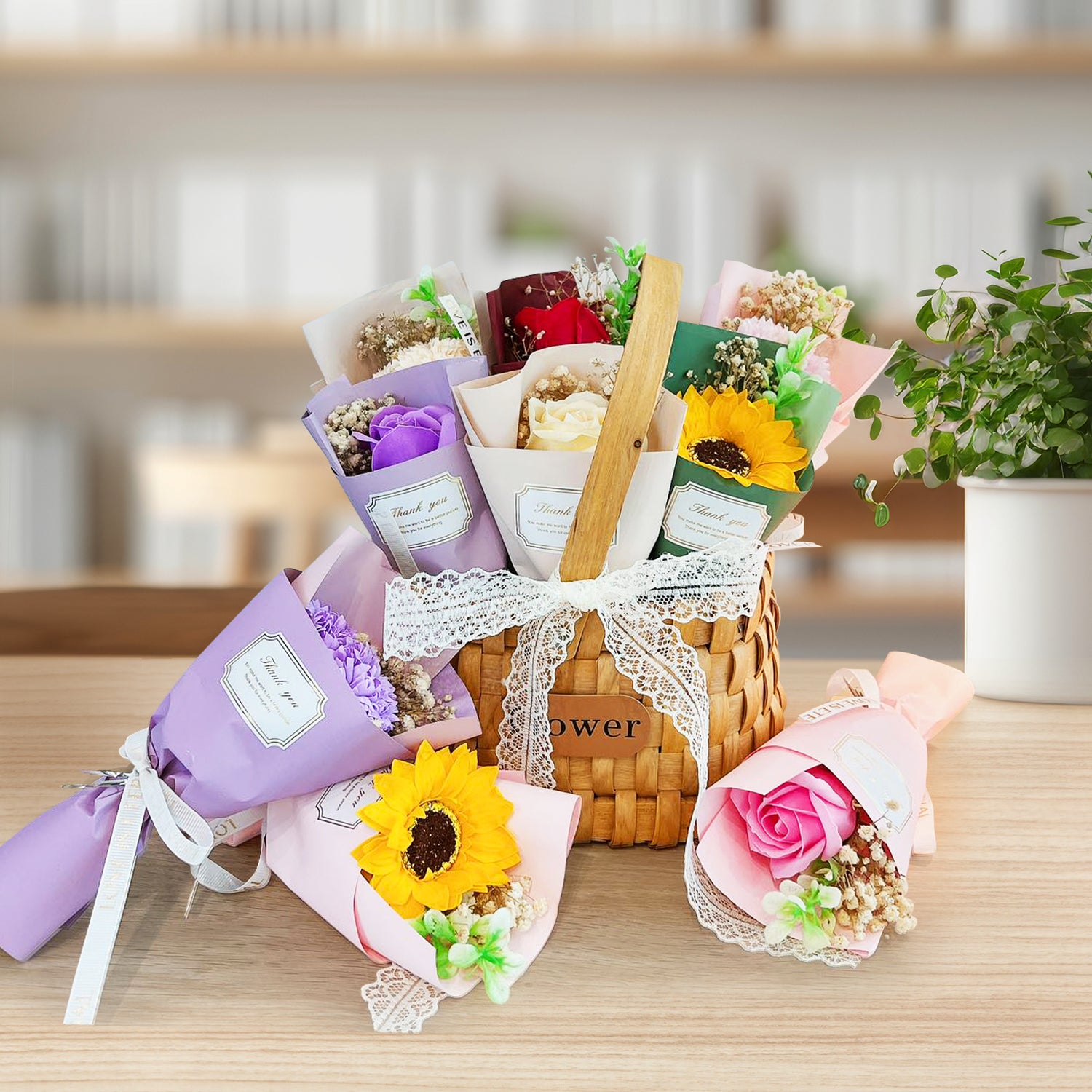 Soap Flower Gift Basket, Elegant Gift Basket for Her, Wedding Gift