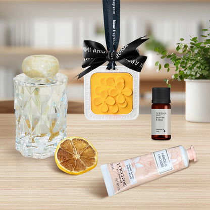 Thoughtful Spa Gift Set in Suitcase: Crystal Reed Diffuser, Hand Cream &amp; Flower Petal Ornament