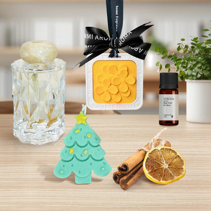 Elegant Gift Basket with Crystal Diffuser, Christmas Candle, Fragrance Oil &amp; Ornament Decor