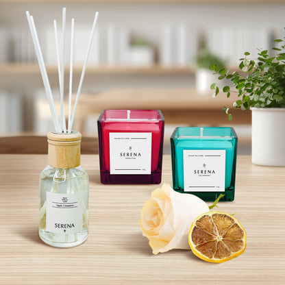 Home Decor Gift Set with Jar Candle, Reed Diffuser &amp; Elegant Dried Flowers