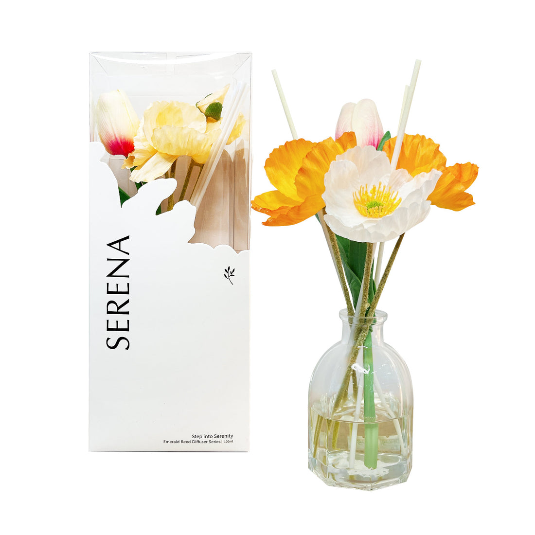 Crystal Glass Flower Reed Diffuser for Home Fragrance, Serena Air Freshener (100ml)