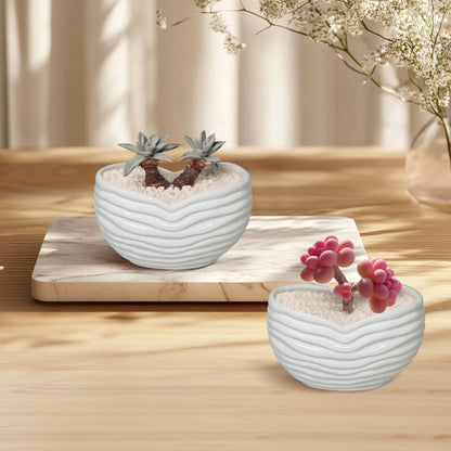 White Sands Plant Pot, Minimalist White Sand Ceramic Planter Pot