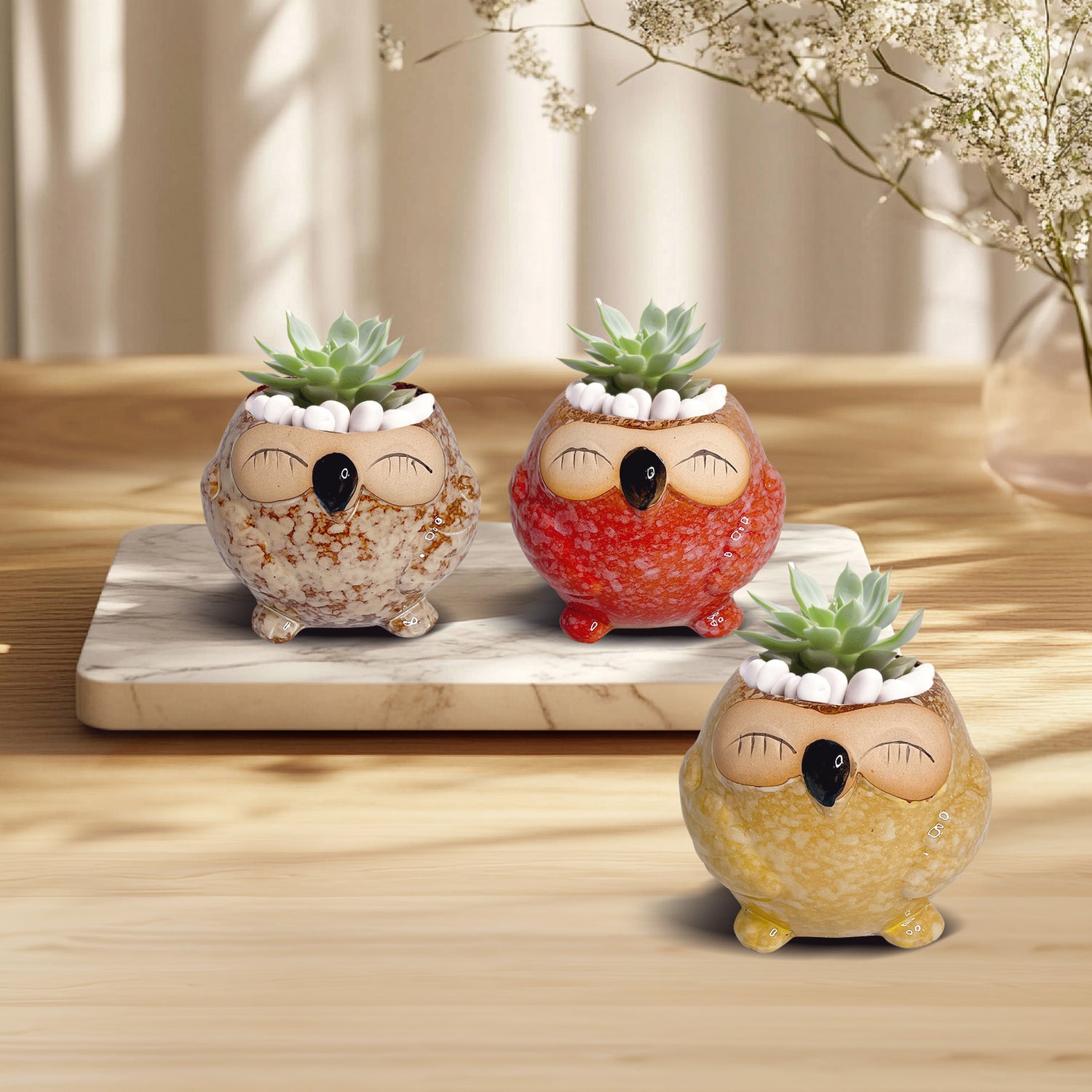 Mini Clay Plant Pots, Owl Clay Planter Pot, Hand Painted Indoor Plant Pot