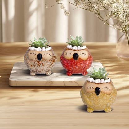 Mini Clay Plant Pots, Owl Clay Planter Pot, Hand Painted Indoor Plant Pot