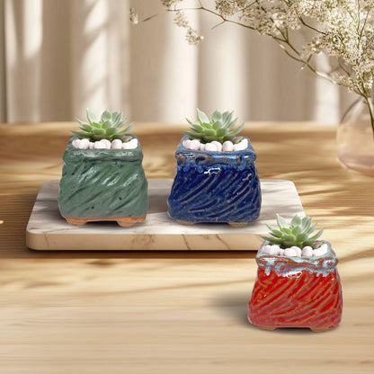 Wavy Mini Planter Pot, Maifan Stone Square Planter Pot, Home Decor