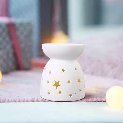 Elegant Ceramic Aromatherapy Oil Burner/ Essential Oil Burner with Decorative Star, Floral, and Leaf Cut-Out Designs