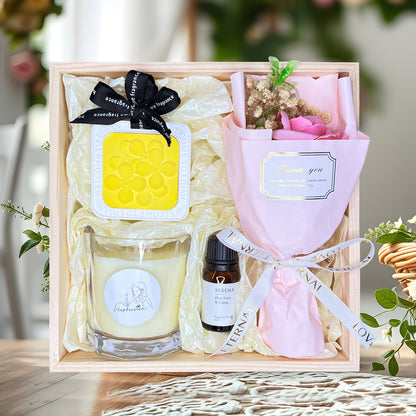Elegant Gift Set with Jar Candle, Soap Flower &amp; Hanging Ornament – Thoughtful Present for Loved Ones