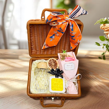 Stylish Suitcase Gift Set with Flower Petal Ornament, Reed Diffuser &amp; Soap Flower Keepsakes