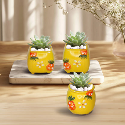 Yellow Plant Pot, Floral Garden Clay Planter Pot, Home Office Decor