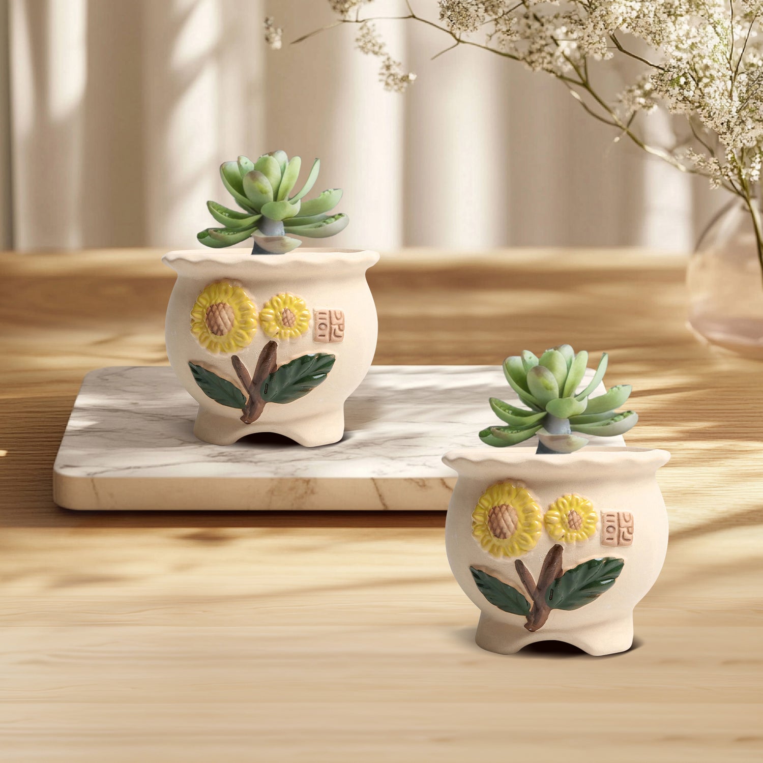 Sunflower Pot Plant, Korean Style Clay Planter Pot, Home Decor