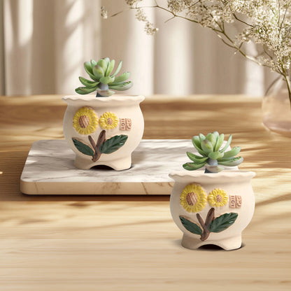 Sunflower Pot Plant, Korean Style Clay Planter Pot, Home Decor