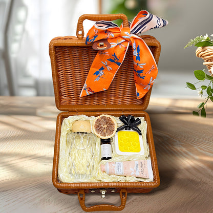 Thoughtful Spa Gift Set in Suitcase: Crystal Reed Diffuser, Hand Cream &amp; Flower Petal Ornament