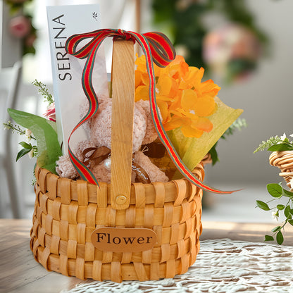 Elegant Gift Basket with Teddy Bear Towel and Serena Flower &amp; Reed Diffusers