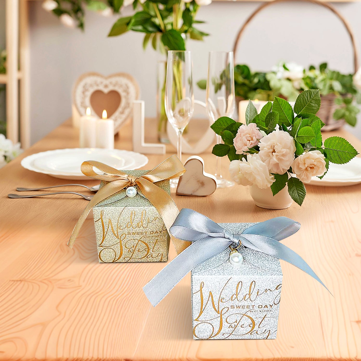 Gift Bag With Bow, Premium Plastic Gift Bag, Wedding Gift, Set of 10