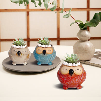 Mini Clay Plant Pots, Owl Clay Planter Pot, Hand Painted Indoor Plant Pot