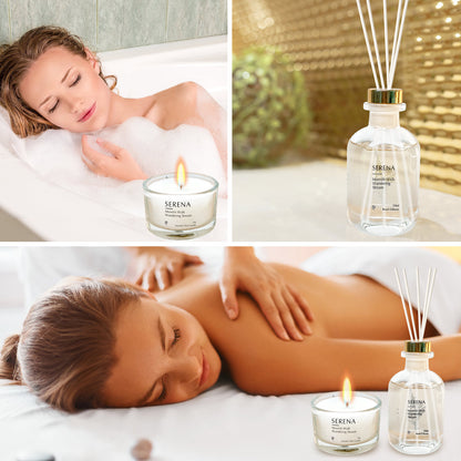 Soy Wax Candles &amp; Reed Diffuser Gift Set, Serena Jar Candle, Crystal Glass Diffuser (50ml Diffuser + 50g Candle)