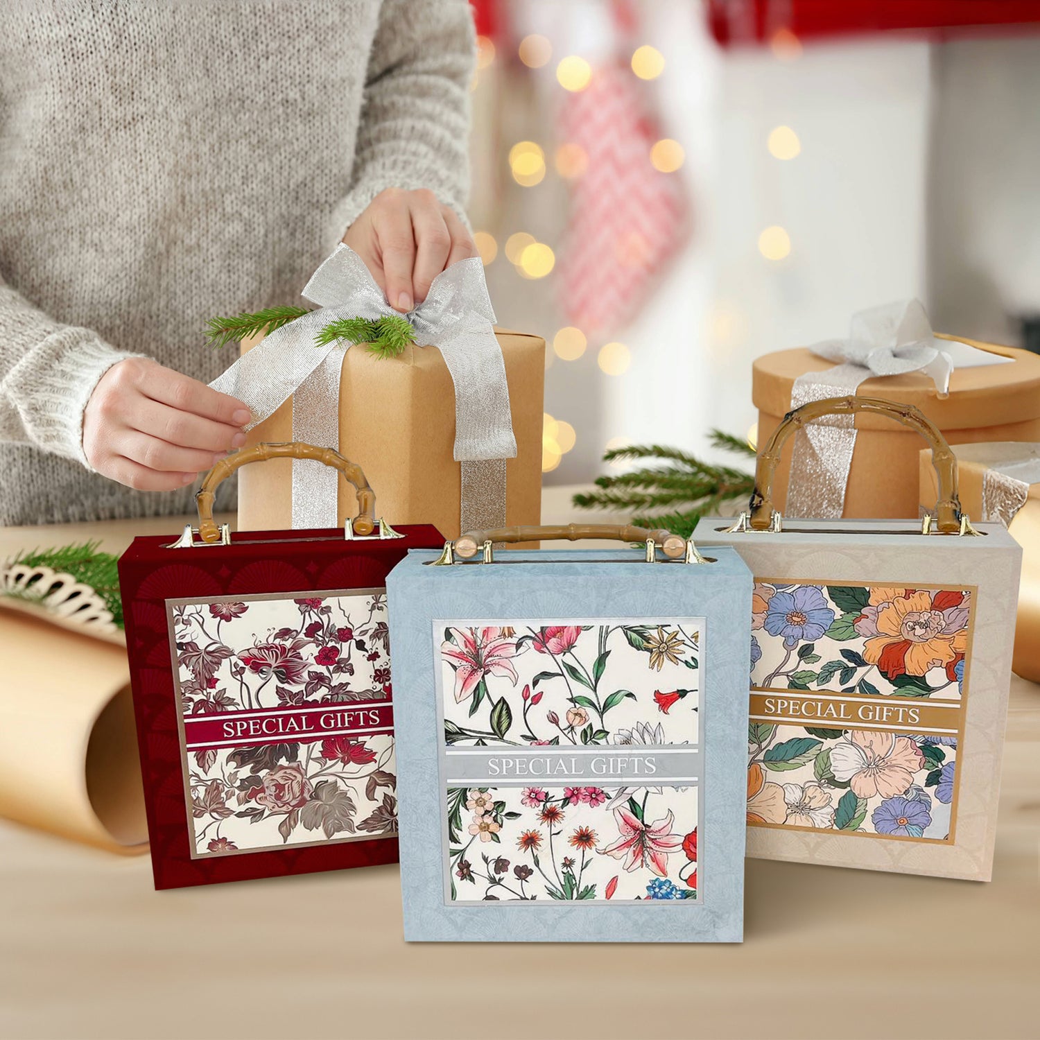 Gift Box With Handle, Floral Special Gift Box, Wedding Gift Box