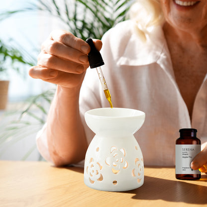 Elegant Ceramic Aromatherapy Oil Burner/ Essential Oil Burner with Decorative Star, Floral, and Leaf Cut-Out Designs