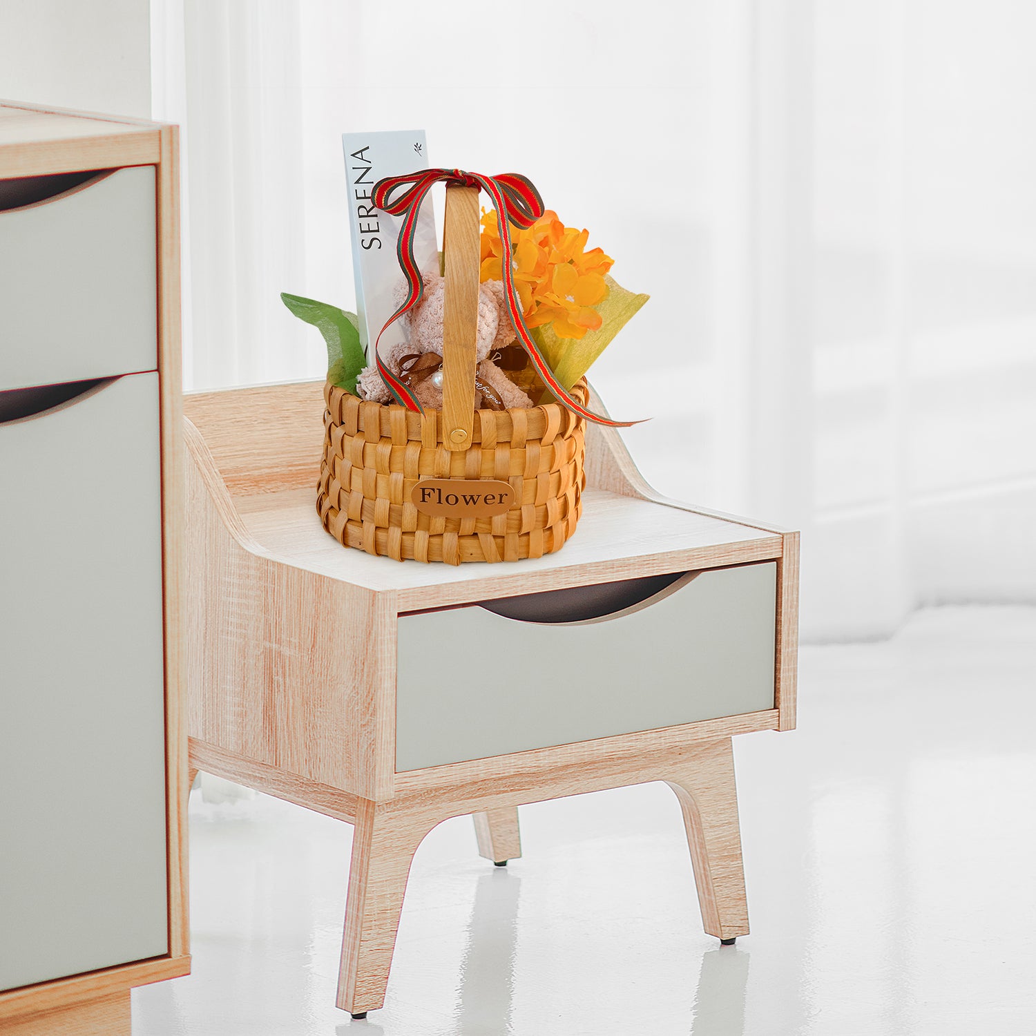 Elegant Gift Basket with Teddy Bear Towel and Serena Flower &amp; Reed Diffusers