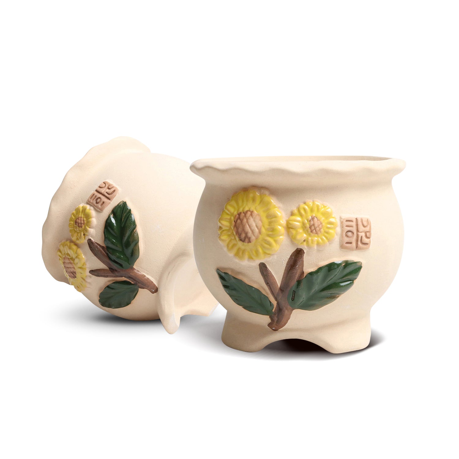 Sunflower Pot Plant, Korean Style Clay Planter Pot, Home Decor