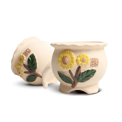 Sunflower Pot Plant, Korean Style Clay Planter Pot, Home Decor