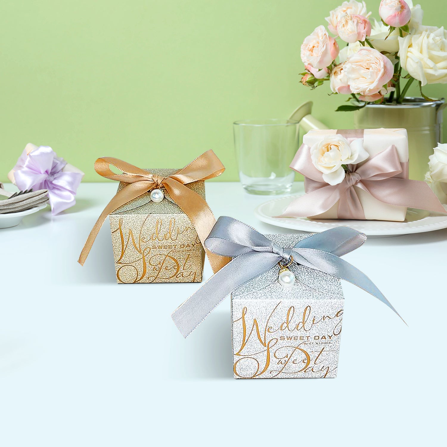 Gift Bag With Bow, Premium Plastic Gift Bag, Wedding Gift, Set of 10