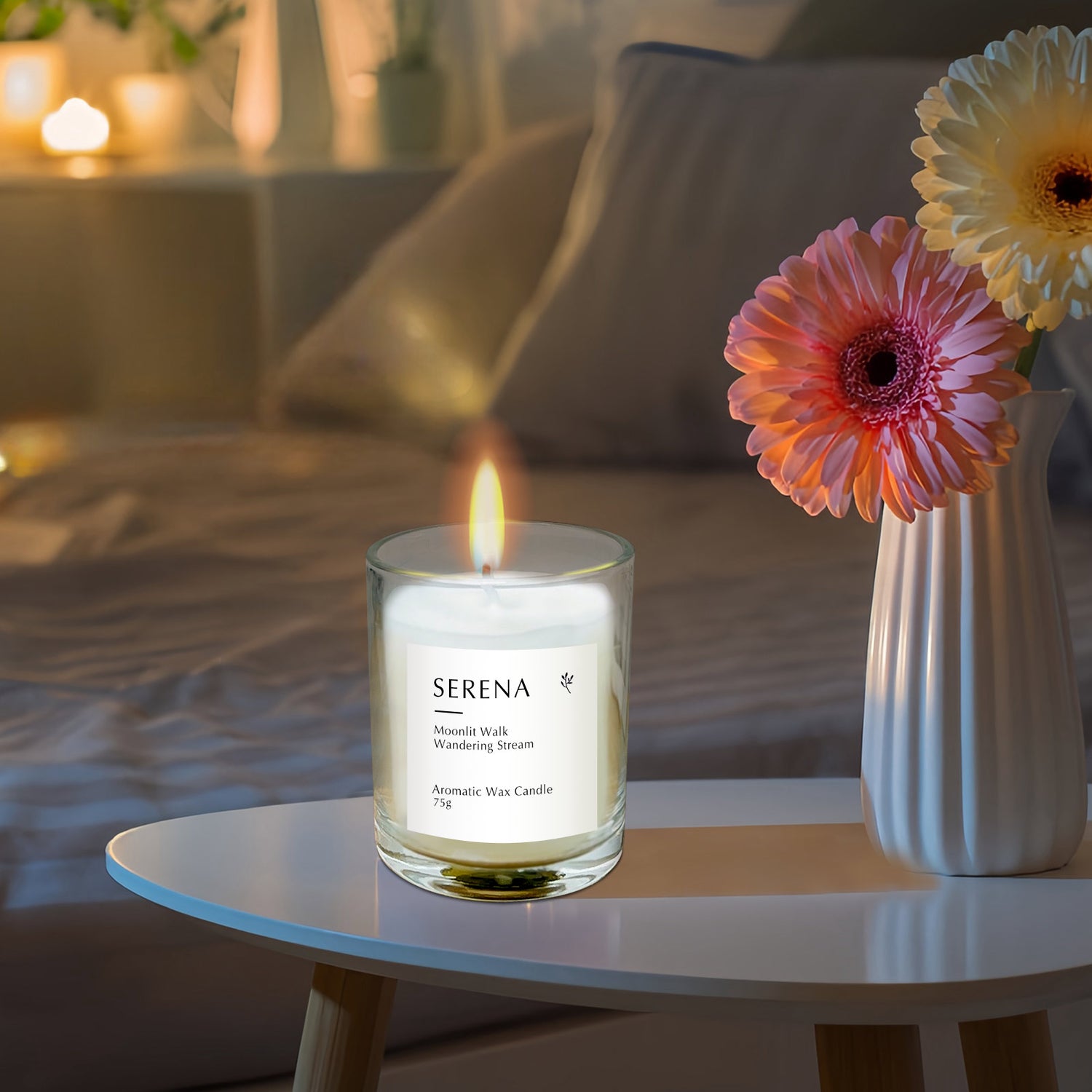 White Candle, Serena Scented Candle for Home Decor (75g)