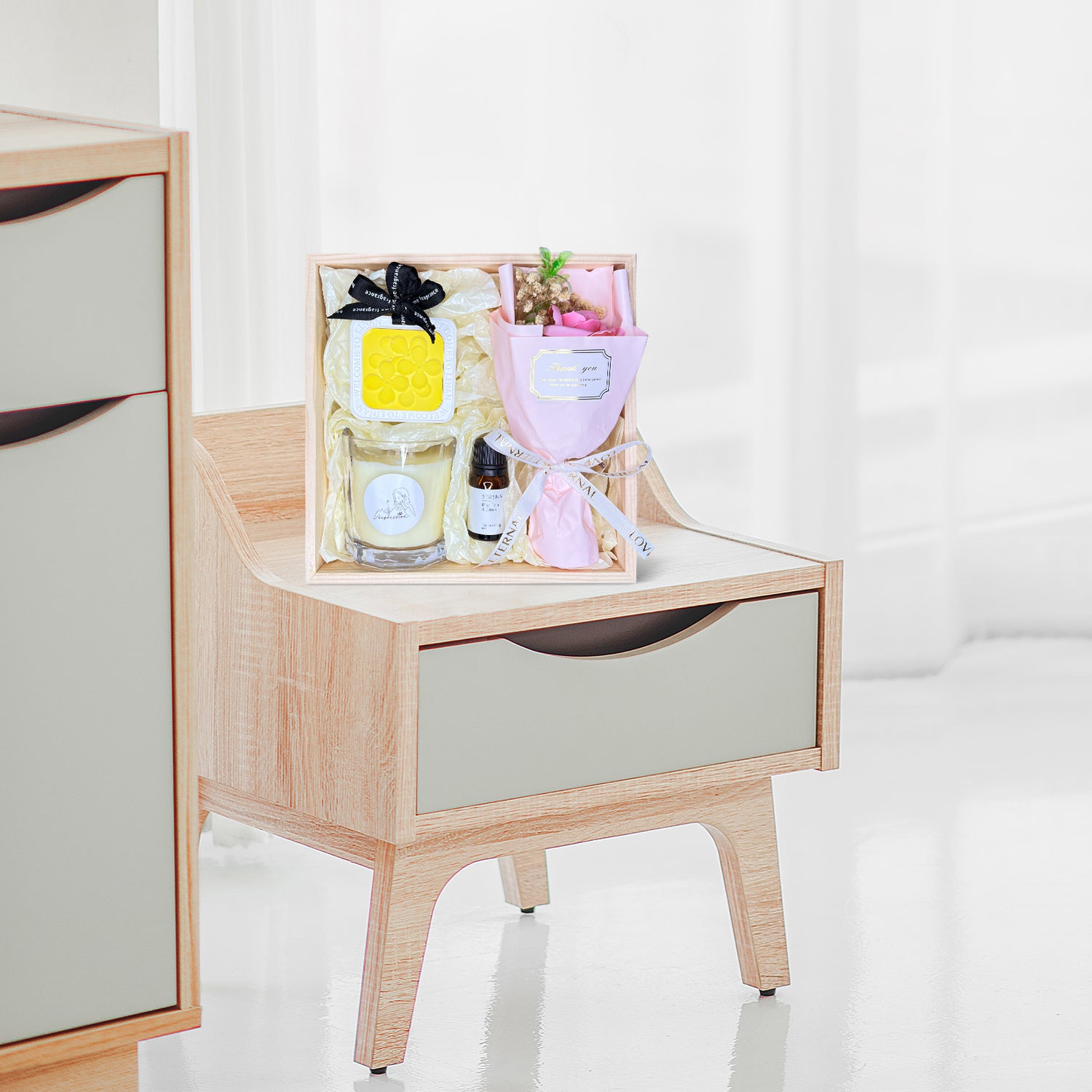 Elegant Gift Set with Jar Candle, Soap Flower &amp; Hanging Ornament – Thoughtful Present for Loved Ones