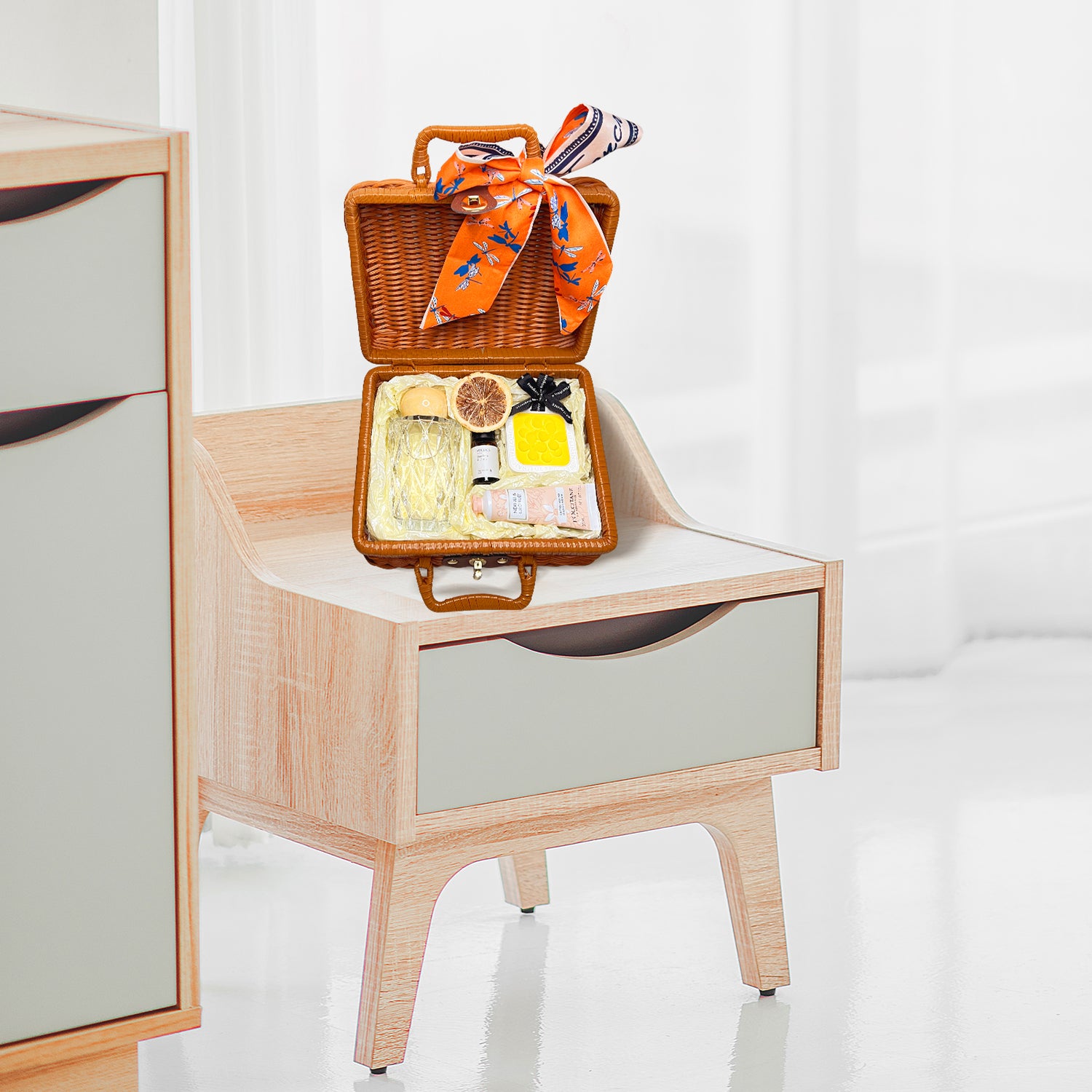 Thoughtful Spa Gift Set in Suitcase: Crystal Reed Diffuser, Hand Cream &amp; Flower Petal Ornament