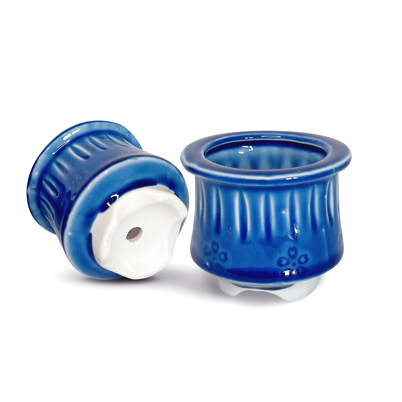 Blue Ceramic Plant Pot, Ice Blue Stamped Indoor Planter Pot