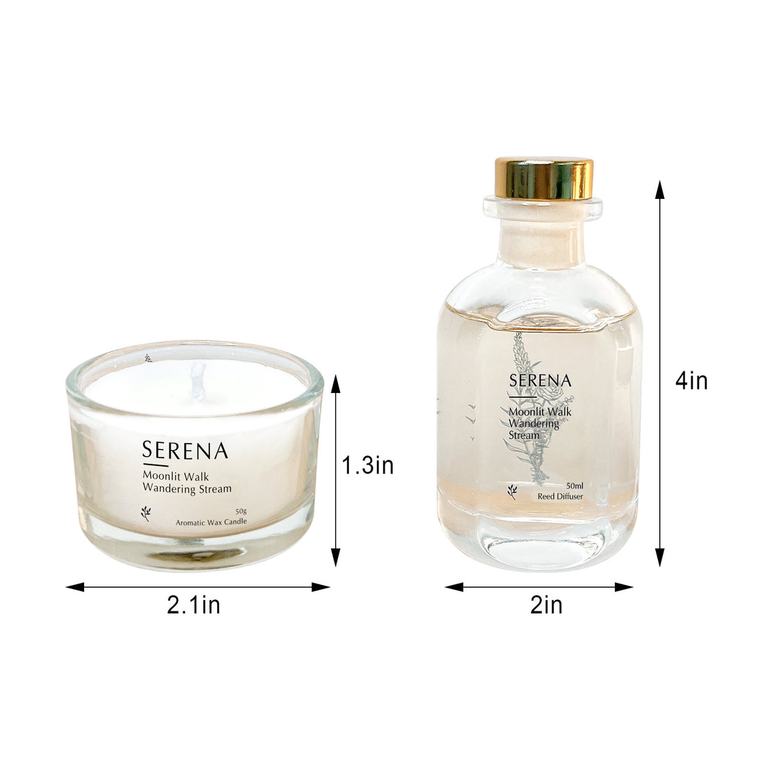 Soy Wax Candles &amp; Reed Diffuser Gift Set, Serena Jar Candle, Crystal Glass Diffuser (50ml Diffuser + 50g Candle)
