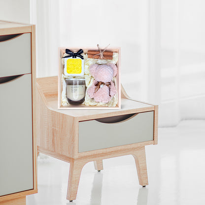 Thoughtful Gift Basket with Jar Candle, Cute Teddy Towel, Ornament &amp; Floral Decorations
