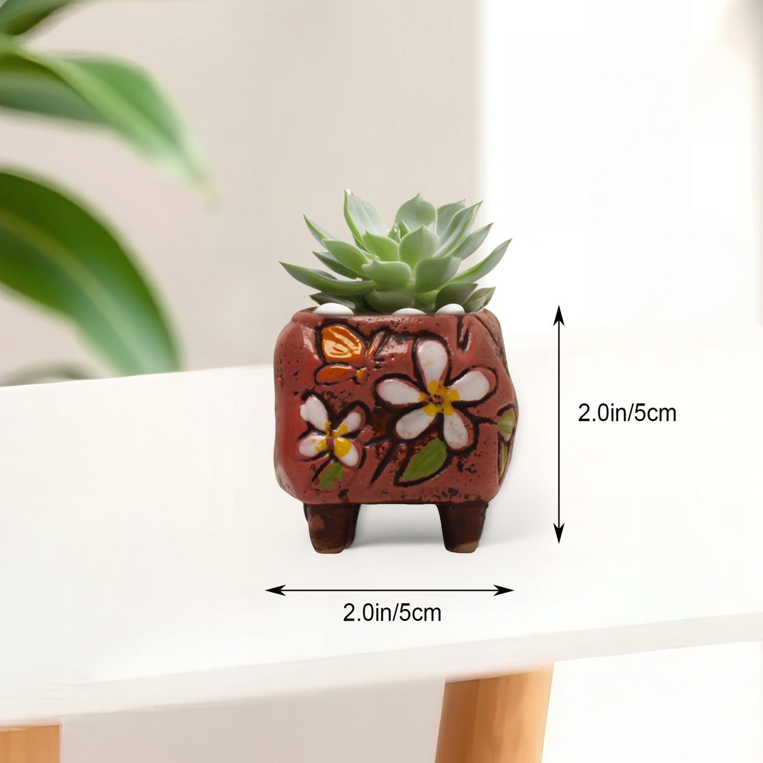 Floral Plant Pot, Hand Painted Planter Pots, Square Clay Plant Pots