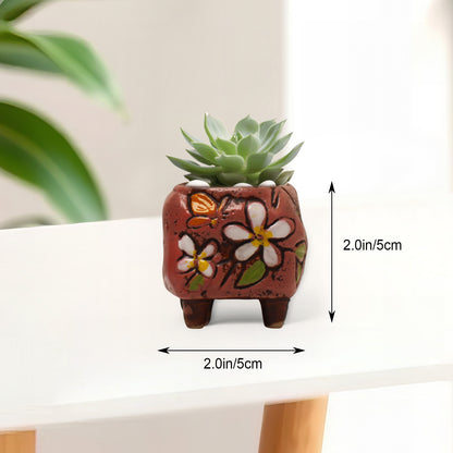 Floral Plant Pot, Hand Painted Planter Pots, Square Clay Plant Pots
