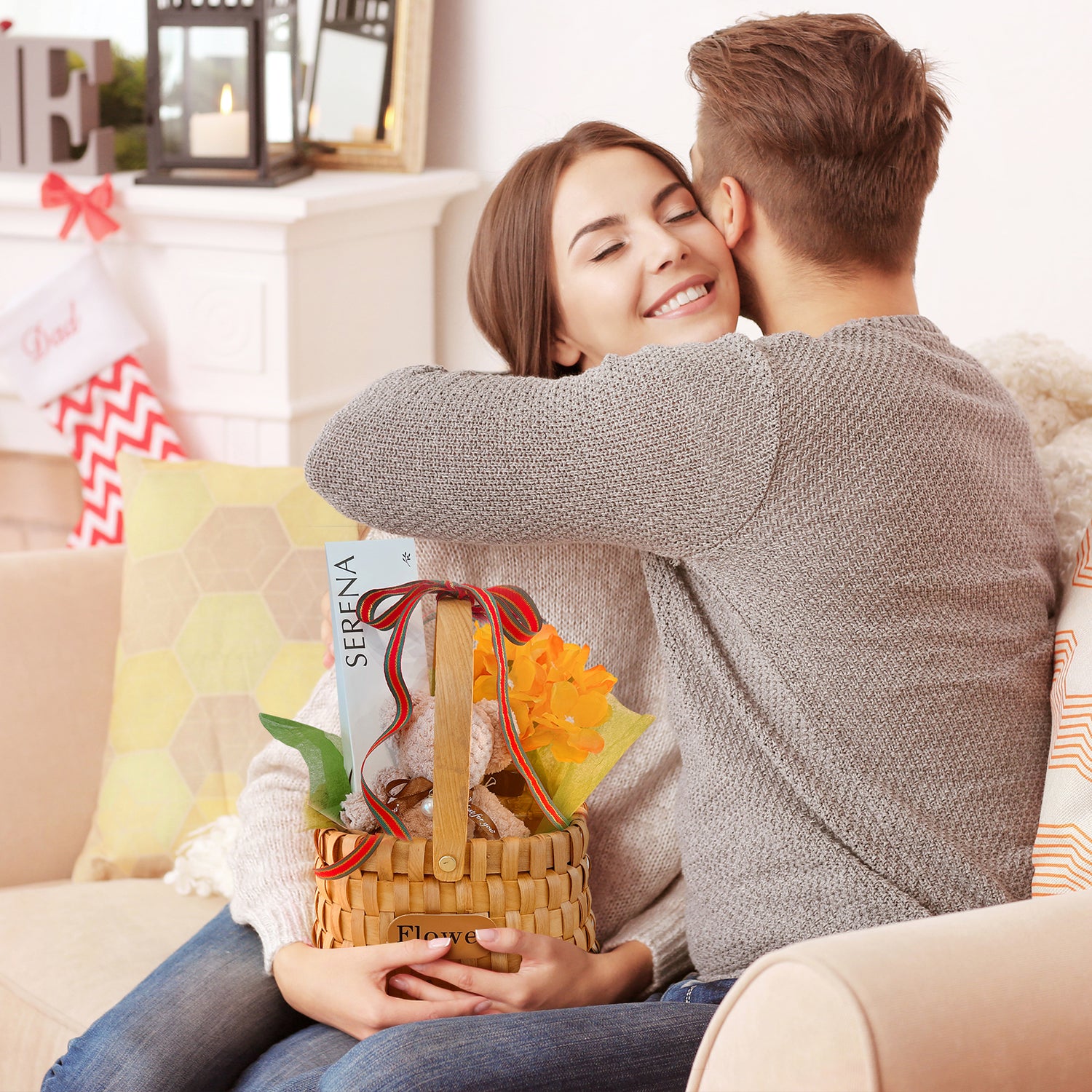Elegant Gift Basket with Teddy Bear Towel and Serena Flower &amp; Reed Diffusers