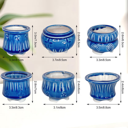 Blue Ceramic Plant Pot, Ice Blue Stamped Indoor Planter Pot