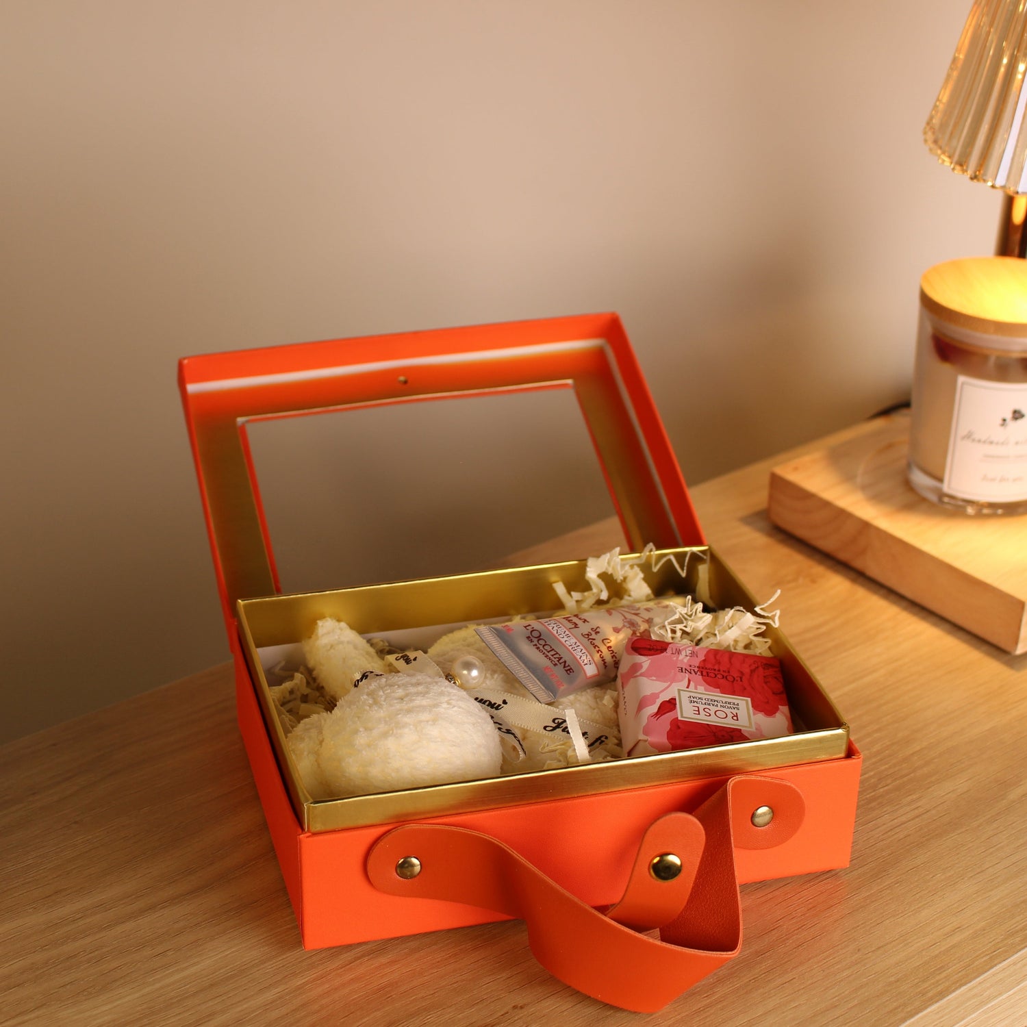 Orange Gift Box, Cardboard Gift Box With Handle, Special Gift Box
