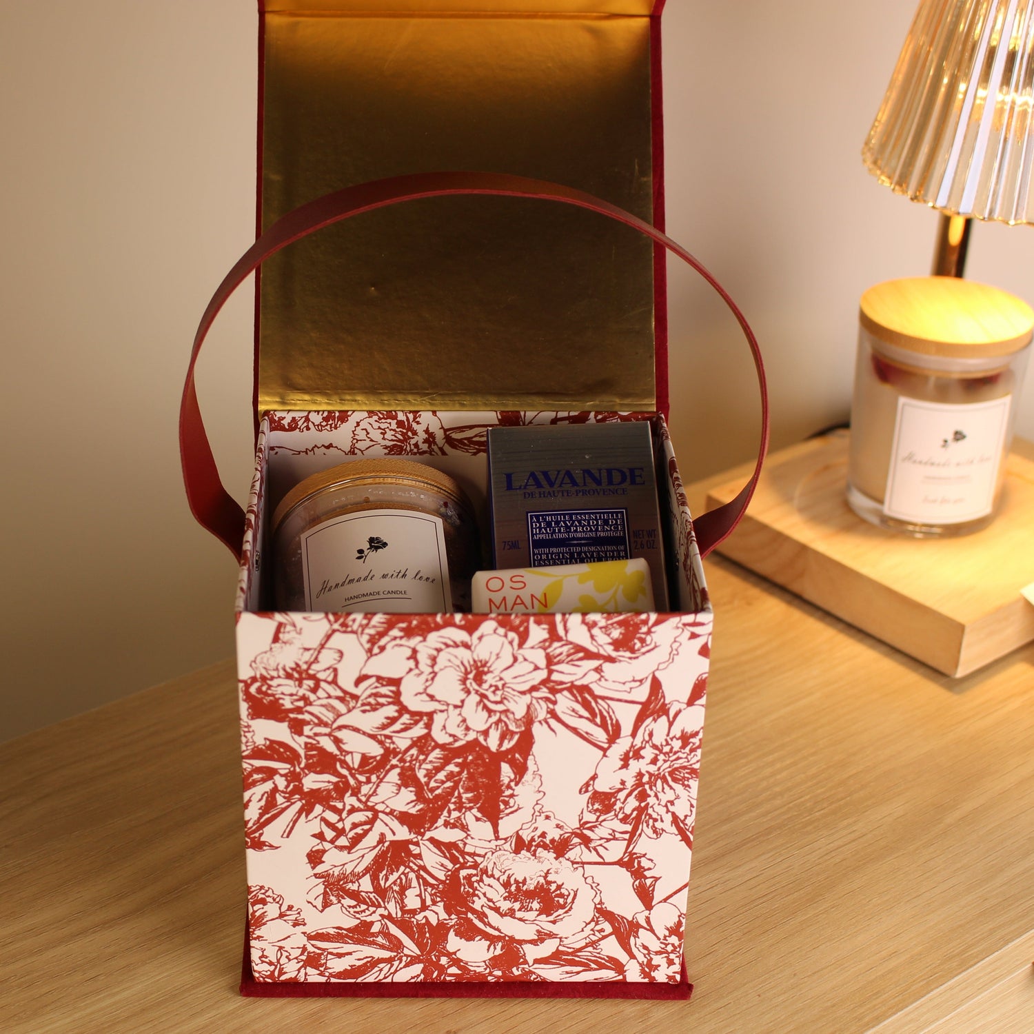 Best Wishes Gift Box, Red Flowers Special Gift Box, Craft Gift Box