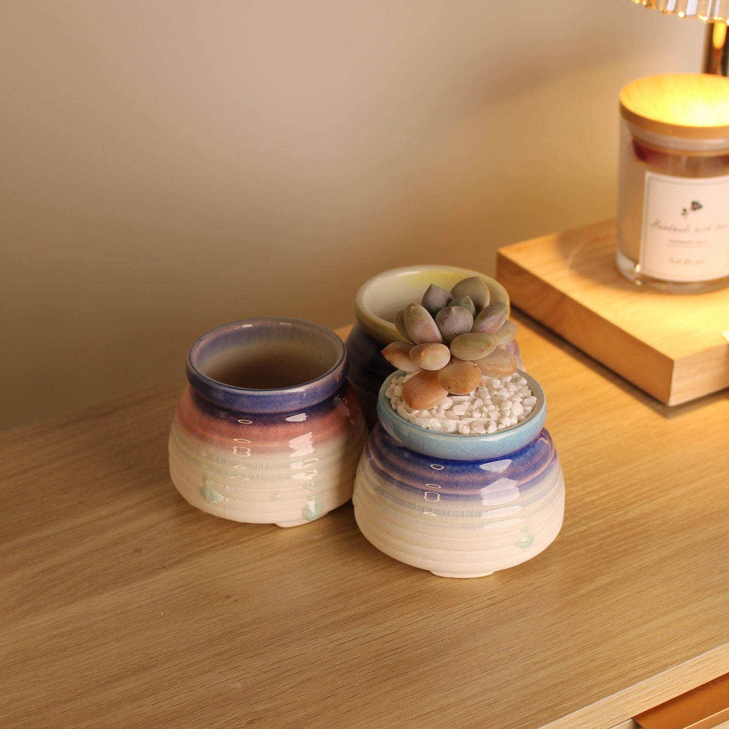 Hand Painted Indoor Plant Pot, Macaroon Clay Planter Pot