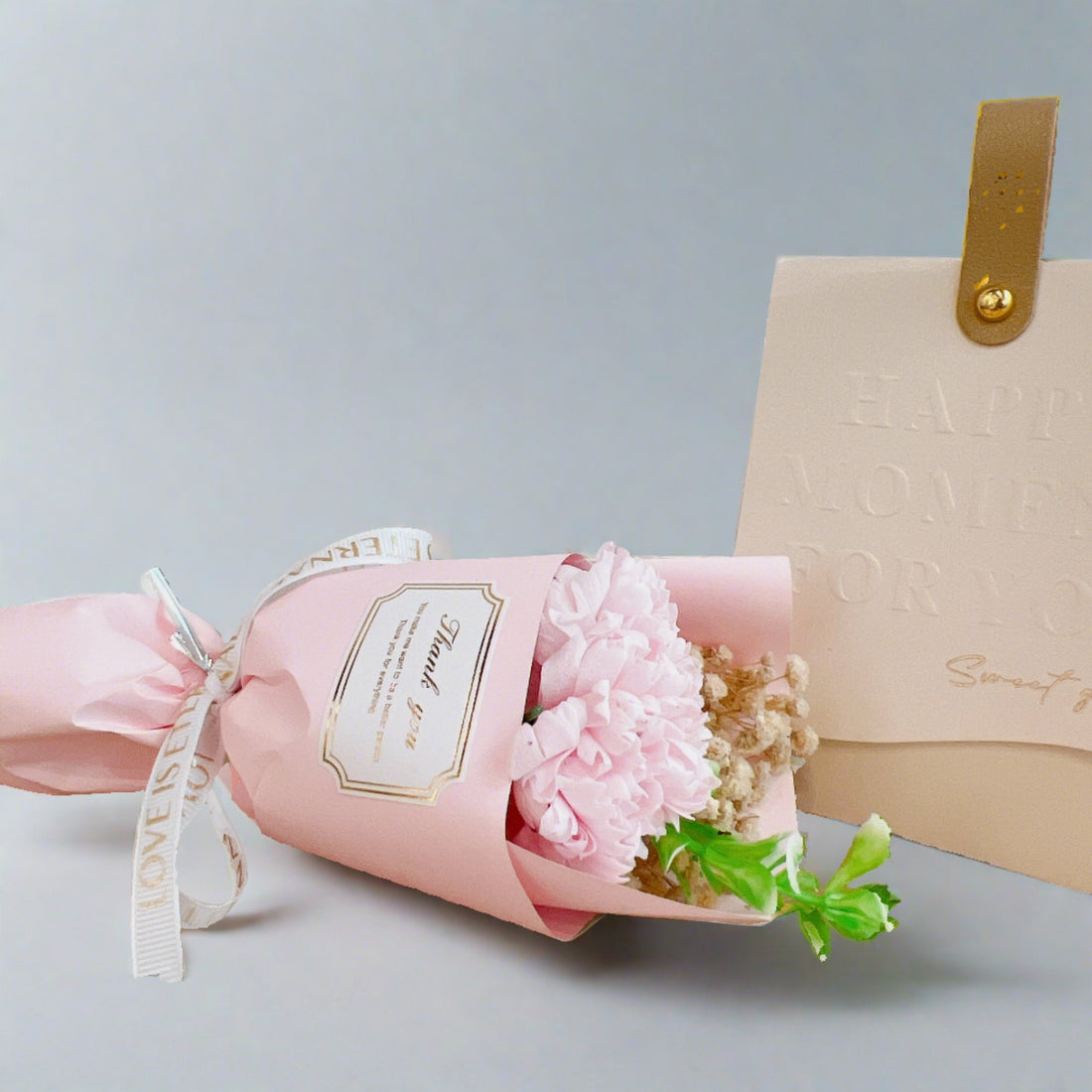 Pink Soap Flowers Bouquet, Handmade Elegant Floral Bouquet