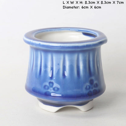 Blue Ceramic Plant Pot, Ice Blue Stamped Indoor Planter Pot