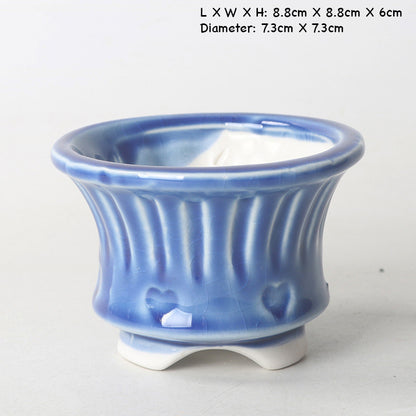 Blue Ceramic Plant Pot, Ice Blue Stamped Indoor Planter Pot